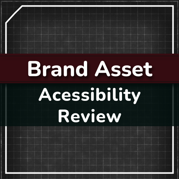 A gray grid-paper background with the words, 'Brand Asset Accessibility Review' in white.